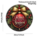 Christmas round wooden Jesus plaque with golden bow and pine needles for door decor - Wooden Christmas Sign Red Christmas Ball