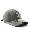 Vintage washed gray baseball cap featuring 3D embroidered T and distressed ripped details - Gray