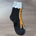 Funny black socks with yellow chicken feet pattern in a knitted crew length style - Crew Socks / Standard Packaging / Black Yellow