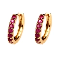 Detail of 18K gold-plated huggie hoop earrings with micro-paved red zircon stones - Red