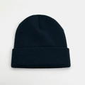Classic deep blue knit beanie with a folded cuff design for unisex winter warmth - Black