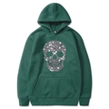 Dark green hoodie with shimmering silver sequin skull pattern and drawstring hood - Dark Green