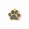 Gold stainless steel dog paw id tag with black glitter enamel for pets - Black