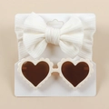 Detail of white knit bow headband and scalloped heart-shaped sunglasses on display card - Paper Card 2pcs Set / White