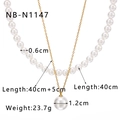 Double-layer pearl necklace dimensions and specifications with 0.6cm and 1.2cm pearl details - Gold Layered Pearl Style (NB-N1147) / 18K Gold