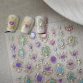3D-Nagelaufkleber mit Aurora-Herzen, goldenen Vintage-Rahmen und Edelsteinen - Barock Edelstein Herz Stil (CO-461)