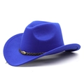 Chapeau de cowboy western bleu roi en feutre de laine avec bande tressée décorative - M (56-58cm) / Bleu saphir