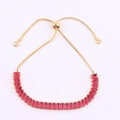 Gold-plated tennis bracelet featuring rectangular pink and red zirconias with slider clasp - Slider Clasp Gold-Rose Red