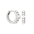 Elegant silver hoop earrings with small white pearls in a minimalist French style - Silver / Pearl
