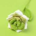 Macro shot of handcrafted white and green crochet rose made from high-quality wool yarn - Gradient Green - Pointed Rose Branches