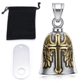 Two-tone silver and gold motorcycle bell pendant with wings and cross on white background - Two-tone Gold Cross Set with Plate