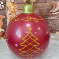 Inflatable red Christmas ball ornament with golden tree and snowflake patterns and LED light - Pearly Red Tree