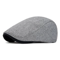 Béret style britannique en tweed à chevrons gris avec visière en laine noire - Style Chevrons Noir et Blanc / Gris clair