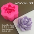 Detailed view of pink silicone cactus mold with dimensions for DIY succulent candle making - Model 6996 / Pink