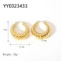 Chunky 18K gold plated U-shaped twisted rope earrings with detailed size dimensions - Twisted Rope Hoop Earrings (YYE023433) / Gold