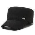 Casquette d'hiver noire à dessus plat pour homme avec protège-oreilles et détail métal - Réglable / Gris