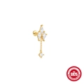 Elegant gold S925 sterling silver star stud earring with hanging zircon tassels - Single Gold #3 (Rhombus Chain Tassel)