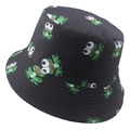 Reversible black bucket hat with vibrant green cartoon frog pattern and wide brim - 58cm / Cartoon Frog