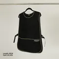 Black waterproof apron with olive green trim, adjustable straps and front pocket for work - One Size / Black