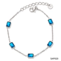 Cavigliera in acciaio argento con cinque zirconi blu rettangolari e chiusura a moschettone - Braccialetto in Argento con Zircone Blu (SAP920)