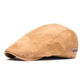 Men's vintage tie-dye flat cap in tan suede fabric with decorative GSION leather side label - Khaki (Tan Faux Suede Texture)
