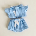 Blau-weiß gestreiftes Puppenbekleidungs-Set mit Hasenmuster für 17cm Plüschfiguren - Passend für 17cm Puppe / Gestreiftes Hemd & Shorts Set / Blau-weiß gestreift