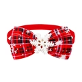 Christmas pet bowtie with red and black plaid pattern and white snowflake ornament - BT284-5/Snowflake - Red & Black Plaid