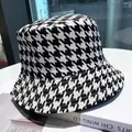 Classic black and white houndstooth pattern bucket hat for women in a vintage style - Houndstooth