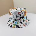 Detail of white fisherman hat featuring colorful Halloween pumpkin and ghost prints - M (56-58cm) / White Ghost Style