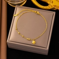 Golden heart charm anklet with small beads on a premium gray display box - B14 Beads Heart / Gold
