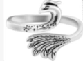 Vintage silver peacock feather adjustable open ring with retro oxidized finish - New Retro Peacock Ring
