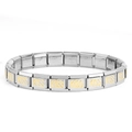 Silver and gold stainless steel stretch link bracelet with gold KISS engraving detail - 0489-kiss (section 1)