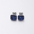 Square dark blue druzy stud earrings with silver-tone frame and butterfly backings - Dark Blue (30)