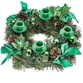 Green Christmas wreath with pine needles, cones, ornaments and four candle holders - 30cm Green Wreath