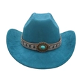 Peacock blue western cowboy hat with bohemian braided band and turquoise stud - One Size / Oval Blue Stone Decoration / Malachite green
