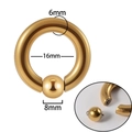Golden 6mm thick stainless steel BCR captive bead ring with 16mm inner diameter and 8mm ball - 6x16x8mm / Gold