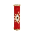Perla a tubo in rame placcato oro 18K con occhio smaltato rosso e zirconi per gioielli - Rosso