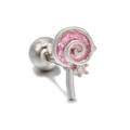 Silver lollipop cartilage stud with pink gem and ball screw back for women - Lollipop / Silver