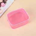 Pink transparent PVC cosmetic bag with rectangular shape and top zipper closure - Solid Color / Pink