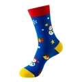 Blaue Weihnachts-Socken mit Schneemann- und Schneeflockenmustern in festlichen Farben - Stil 8 (Blauer Schneemann)