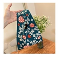 Knot knit tote bag with green floral pattern and retro woven texture for daily commute - Hydrangea Sea Blue