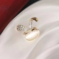 Cute golden rabbit brooch featuring a milky white opal stone and sparkling rhinestones - Rabbit Shape Gold (60191A)