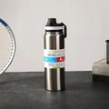 Silver 304 stainless steel vacuum bottle with black handle for outdoor sport and hiking - Natural
