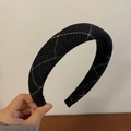 Chic black and beige checkered knit headband with padded design for high crown effect - Black Plaid Knitted Fabric