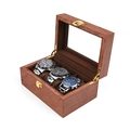 Boîte à montres vintage en bois de noyer 3 slots avec serrure dorée et velours - Boîte À Montres 3 Emplacements Grain De Palissandre/Intérieur Café
