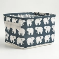Collapsible cotton linen storage basket featuring white polar bear prints on deep teal fabric - Dark Blue Polar Bear