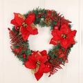 Weihnachtskranz mit roten Weihnachtssternen und Zapfen an einer weißen Holztür - Kammblatt Weihnachtsblumenkranz-40CM