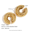 Chic 18K gold plated stainless steel twisted C-shape hoop earrings in 30mm diameter - C-Shaped Swirl Textured Hollow Ear Clip - Gold