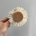 Detail of sunflower hair claw clip with white petals and brown woven center - Khaki Sunflower + Claw Clip