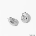 Boucles d'oreilles géométriques creuses en argent avec design en spirale texturée - Style de Texture en Spirale de Haricot Ovale Irrégulier (Argent PDE2730)